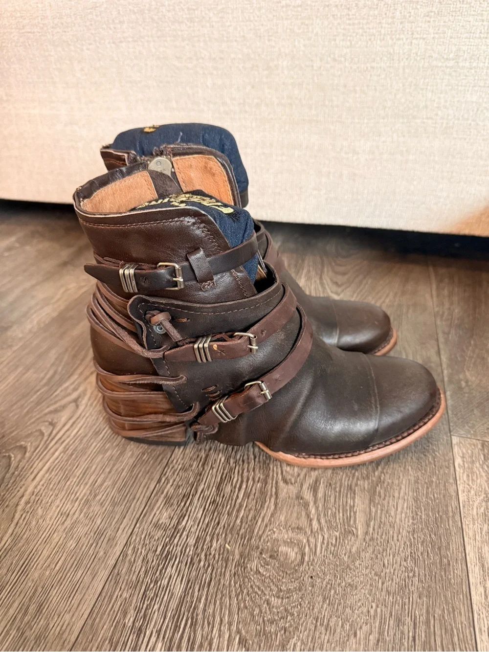 freebird Brown Leather Strappy Ankle Booties